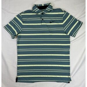 Nike Golf Polo Shirt Mens‎ Size Medium Green Blue White Stripes Golf Lightweight